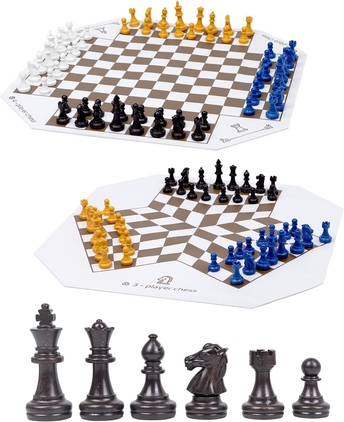 3 or 4 Player Chess Board Game Set,64 Pieces Colorful Chess,Chess Game for Team