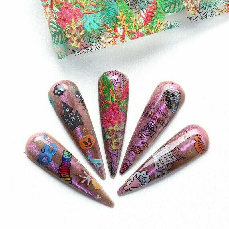 10x Halloween Series Nail Foil Stickers Transfer Decals Paper Nail Decor Fashion