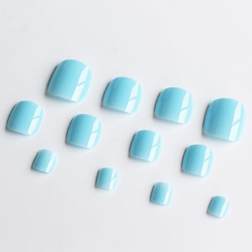 Solid Color Blue Press on Toenails for Women – Glossy Fake Baby Blue