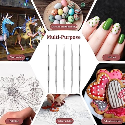 Nail Art Dotting Tools 5 Pack 2 Way Stainless Steel Pen Manicure Kit 3mm 1mm