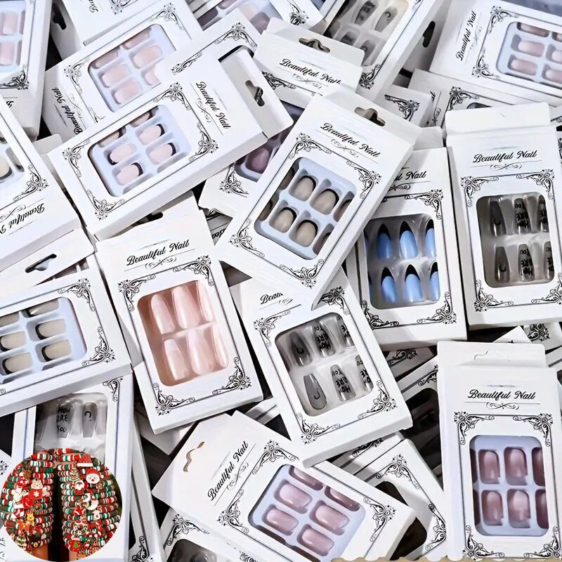 72 Pcs (3 Sets) Random Fashion Styling Mixed Color Gloss Medium Length Nail Art