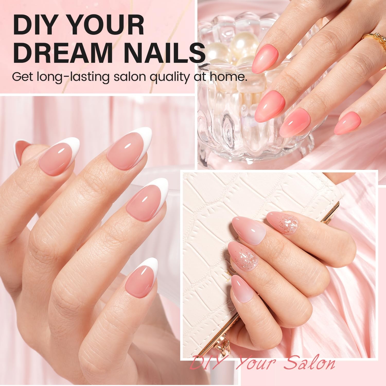Nail Extension Kit Short Almond Nail Tips 240pcs with 2 In 1 Nail Glue Base C…