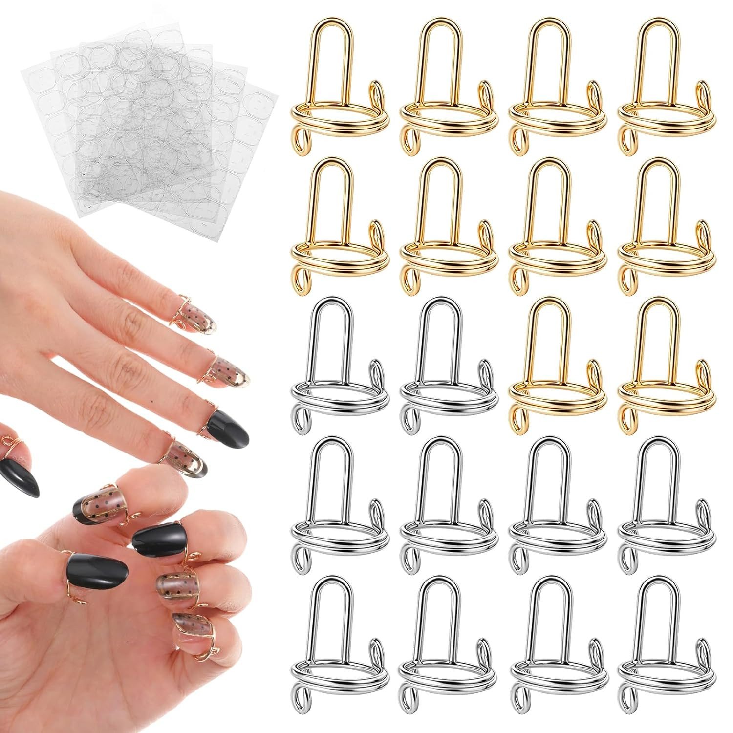 20PCS Wudu Nail Rings with 120PCS Adhesive Tabs Adjustable Nails Ring Reusable