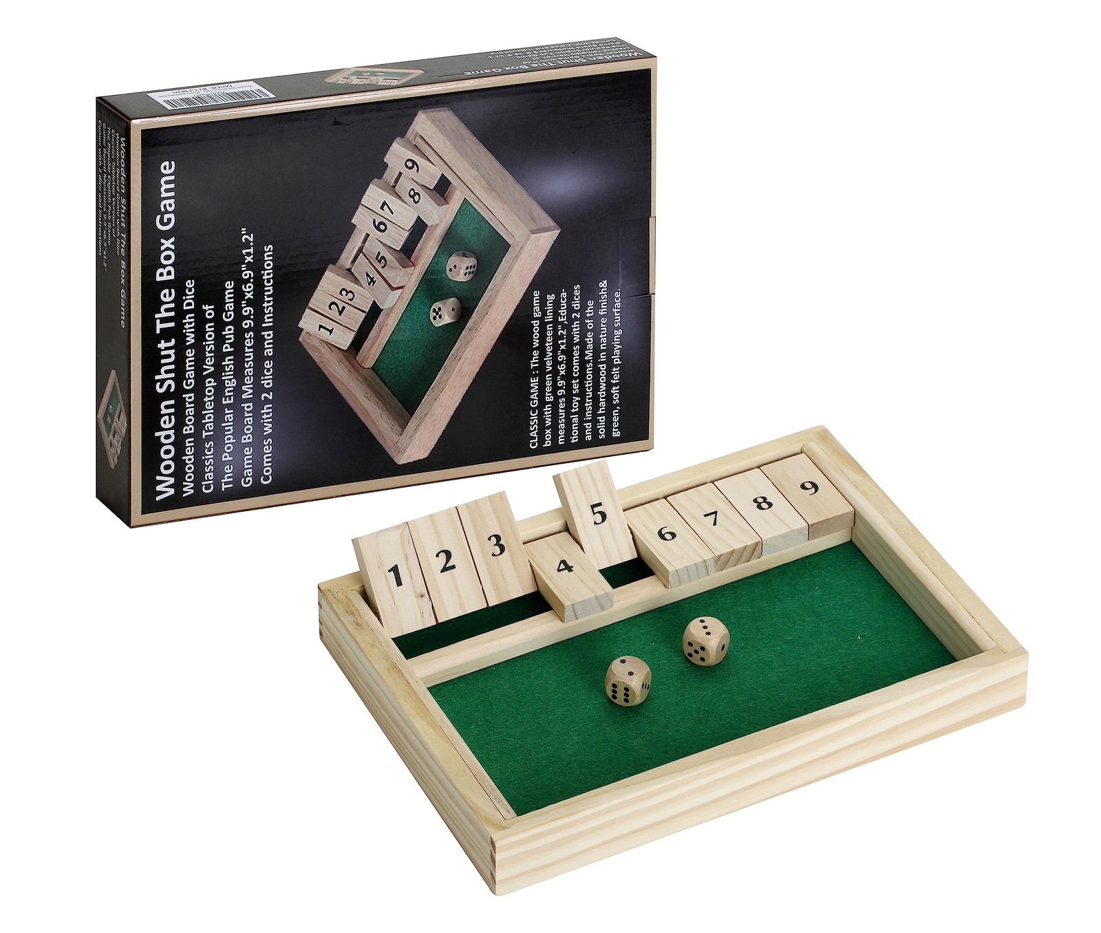 Win SPORTS Wooden Shut The Box Game – Dice 2 Player,Board Large, Wood