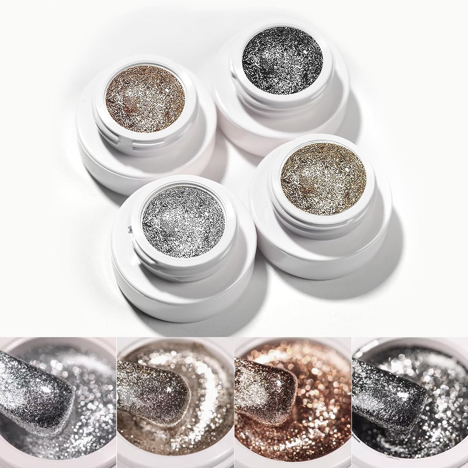 4 Colors Glitter Painting Gel for Nail Art, Silver Gold Black Painted Metal Plat