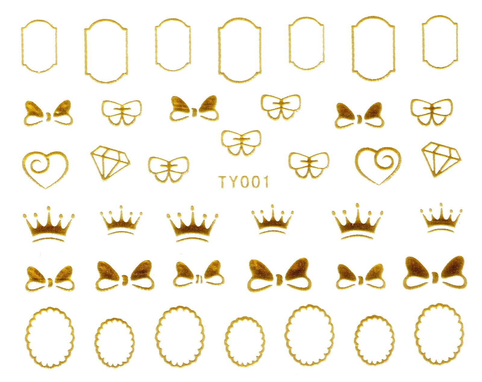 Nail Art 3D Decal Stickers Metallic Gold bow crown heart diamond TY001