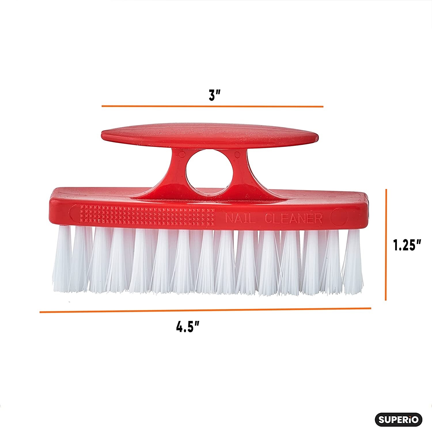 Superio 2 Pack Durable Nail Brush Cleaner w/ Handle, Stiff Bristles – Red White