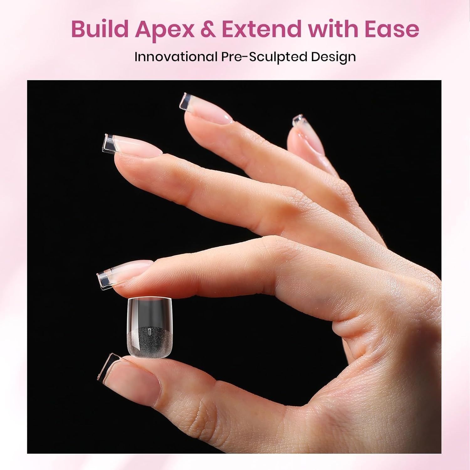 Beetles Tipex Lite Instant Apex Nail Tips, XS Square, No Builder Gel Needed, 16
