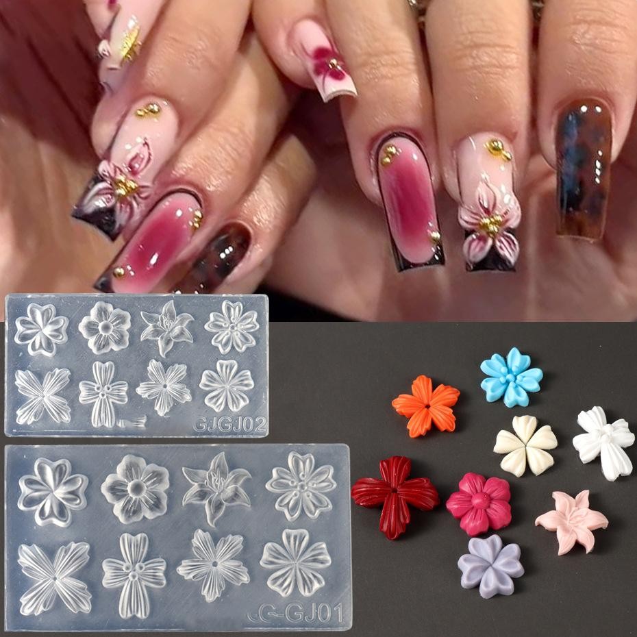 2PCS DIY Silicone Nail Art Moulds Flower Texture Template for Beauticians Salon