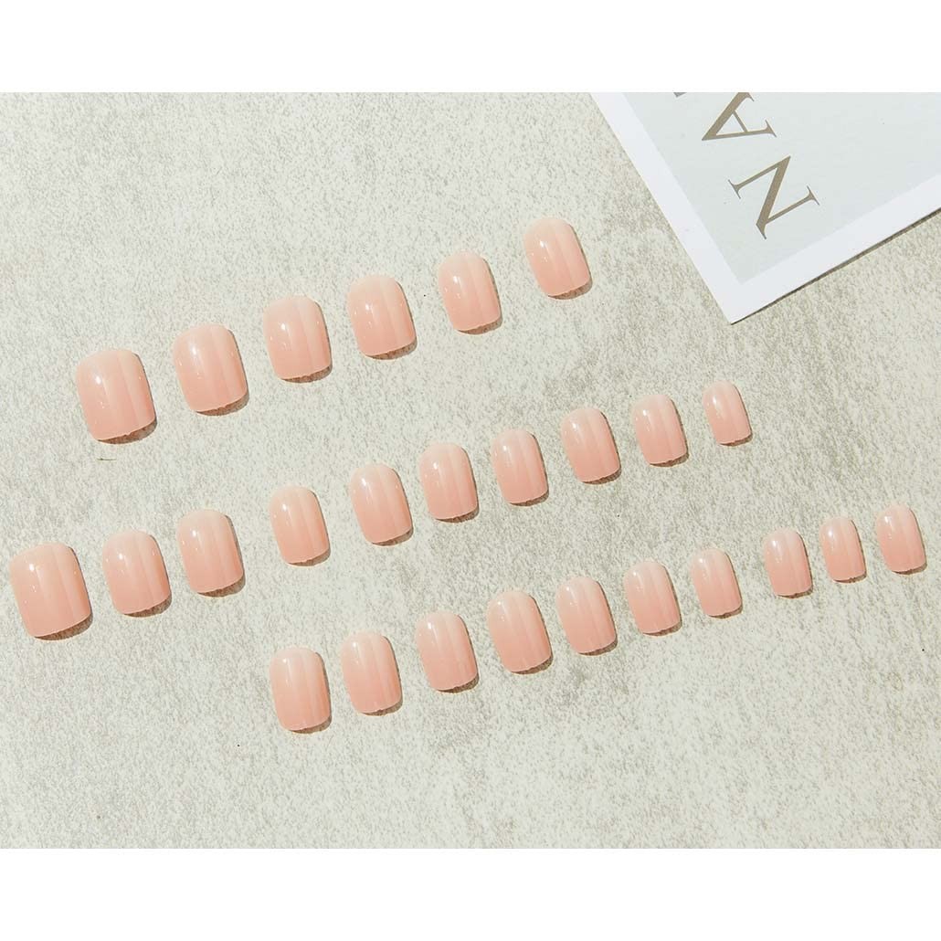 Nude Press on Nails Square Fake Nails Acrylic Glossy Short False Nail Tips Ar…