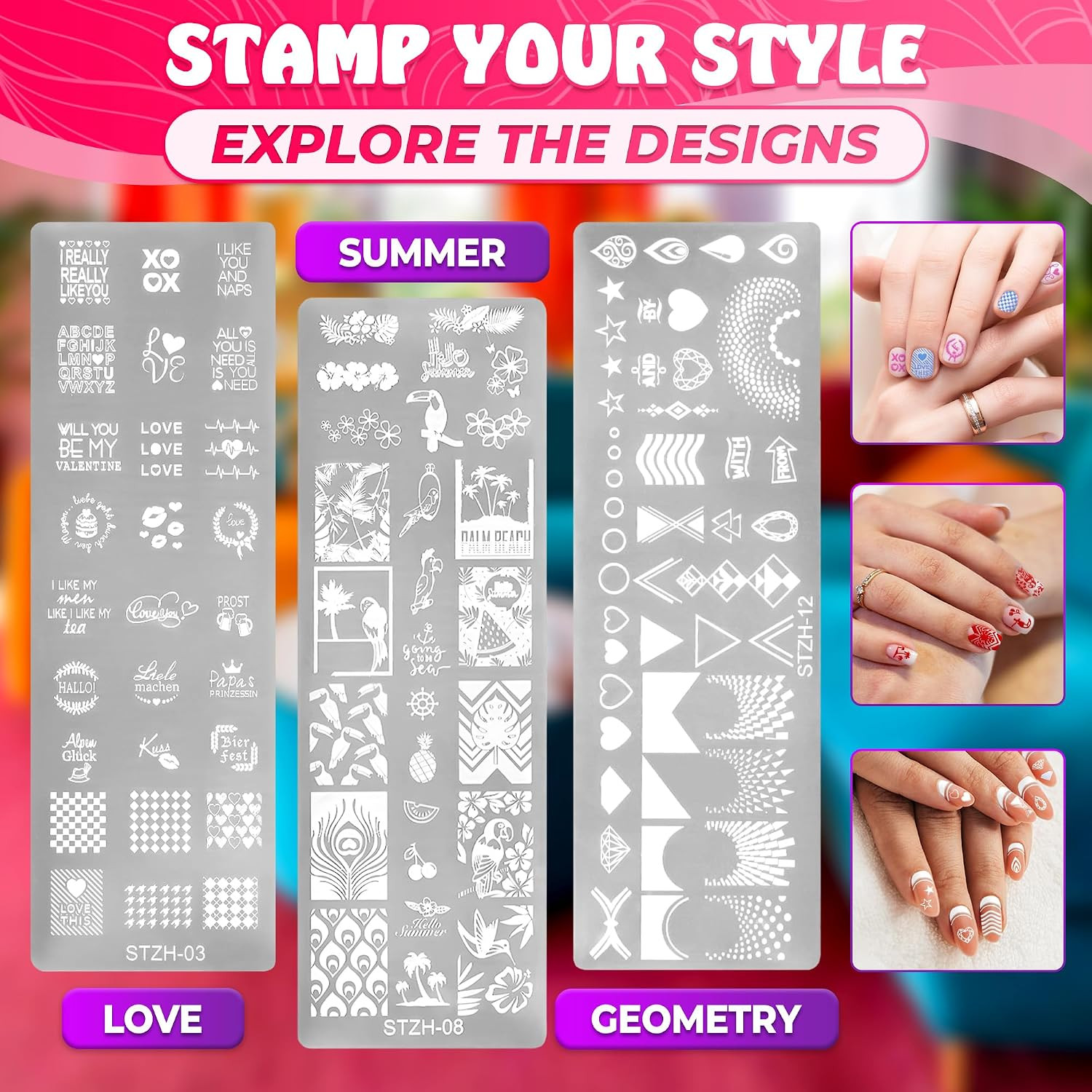 Holiday Nail Stamping Plates 12 Pcs, Stainless Steel Art Templates | Unique
