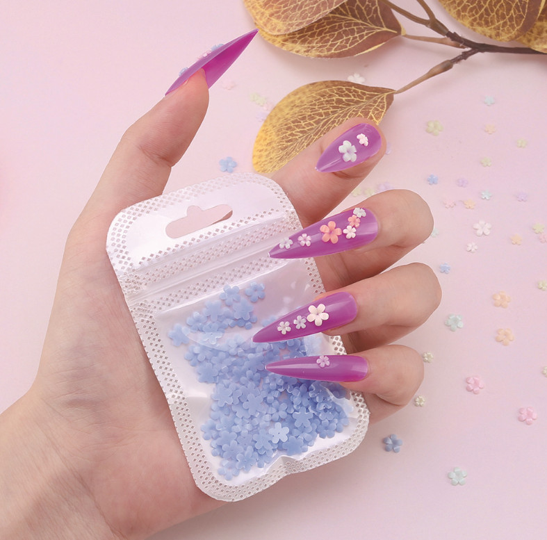 Mixed Nail Art Manicure 3D Color Change Five-Petal Flower Nails Gem Decors NH25