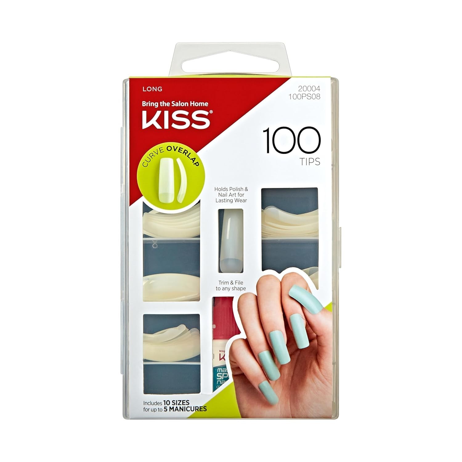 KISS 100 Tips False Nail Kit, Curve Overlap Style, Long Length, Long Lasting