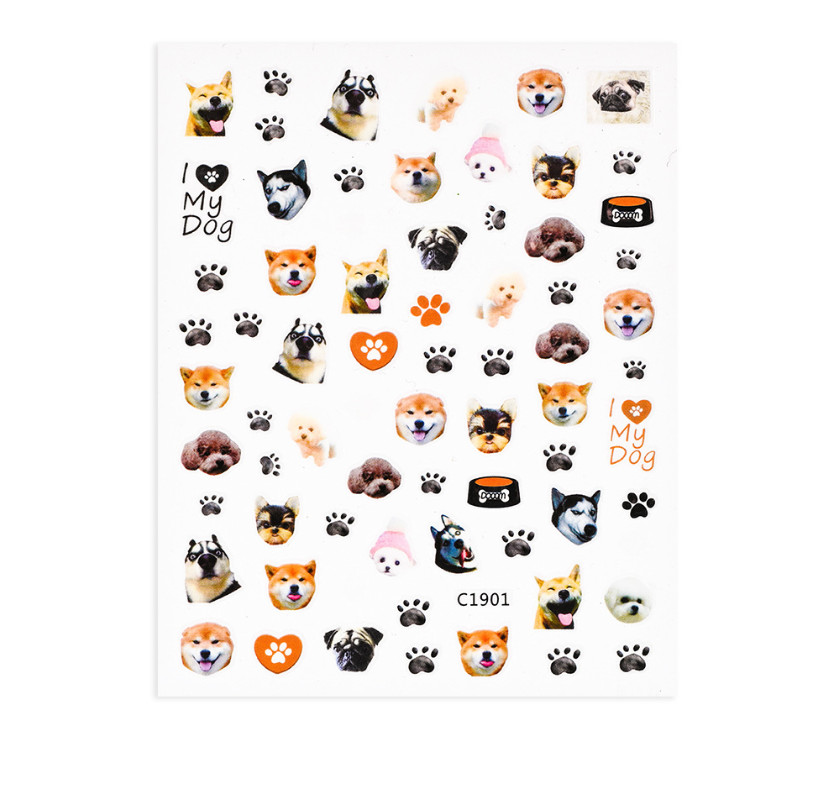 1Pc Dog Cat Animal Print Nail Stickers Decals Decoration Waterproof DIY NS53