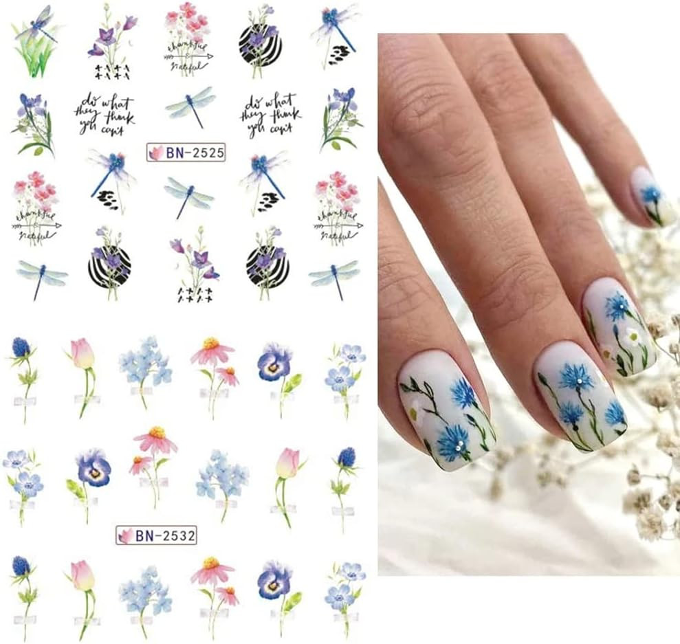 Flower Nail Art Stickers, Flower Nail Decals Water Transfer Nail Art Supplies Su