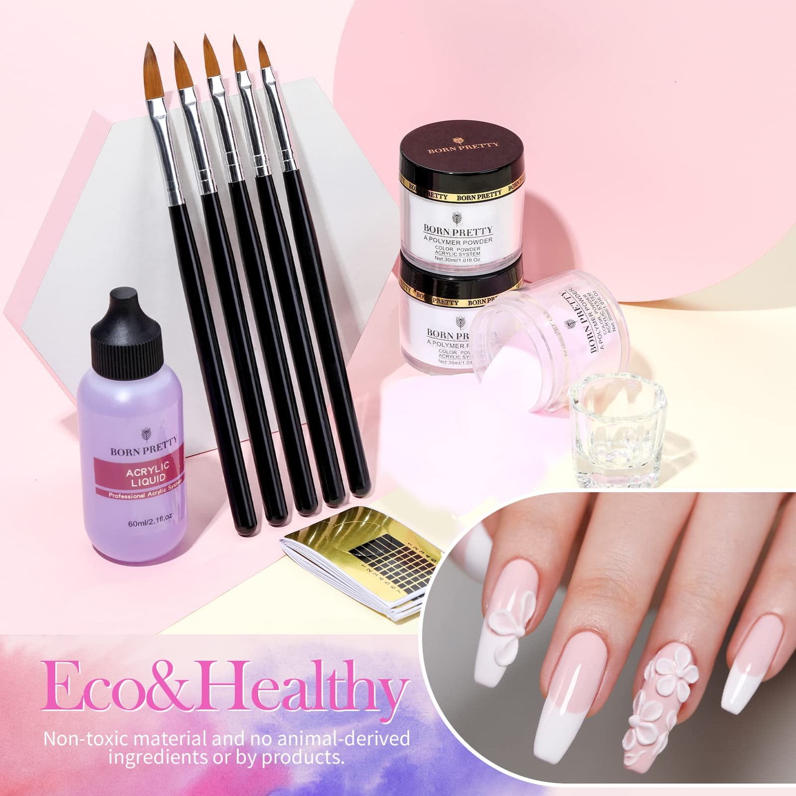 BORN PRETTY Acrylic Nail Kit with Everything ,96PCs Acrylic Powder and Liquid…