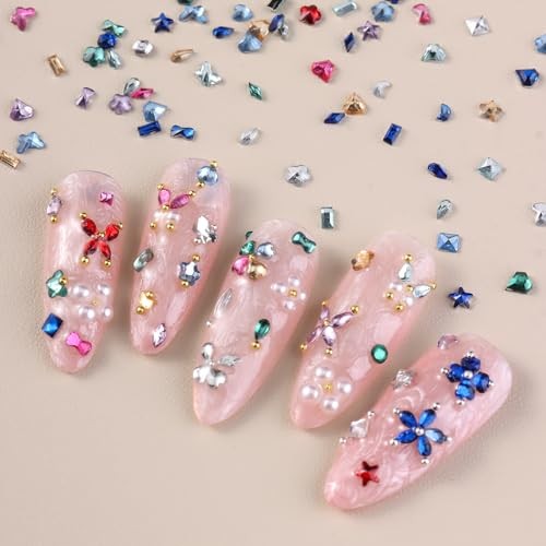 3D Mini Nail Charms Set, Multi-Shape Colorful Tiny Nail Gems & Mini