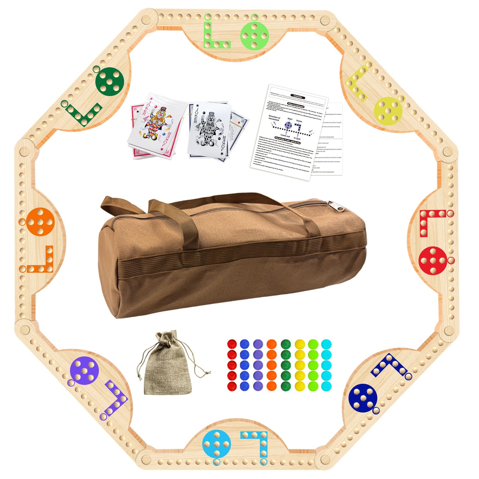 Solid Wood Marbles and Jokers Board Game: Versatile 14.17×4.7×0.6 inches