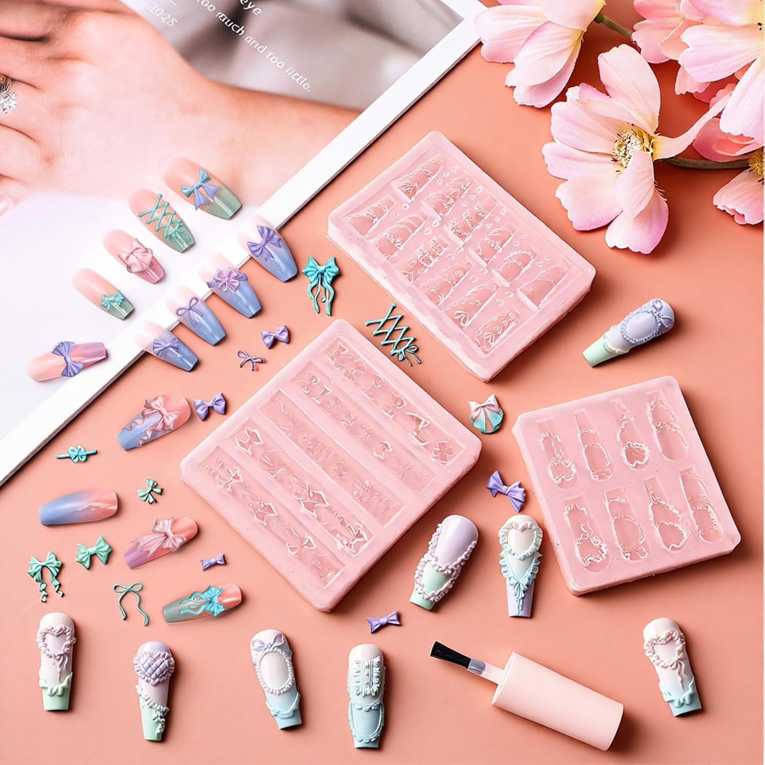 Silicone Nail Molds Set for 3D Bow Charms and Fingertip Decoration