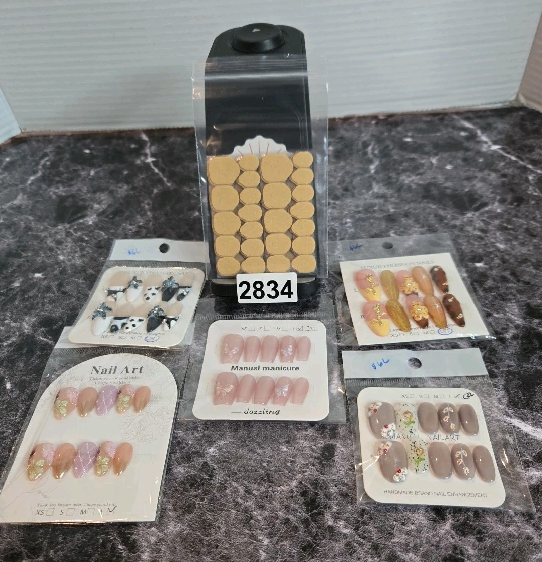 Lot of 5 Sets Handmade Press on Nails Various Styles and Lengths Size Large