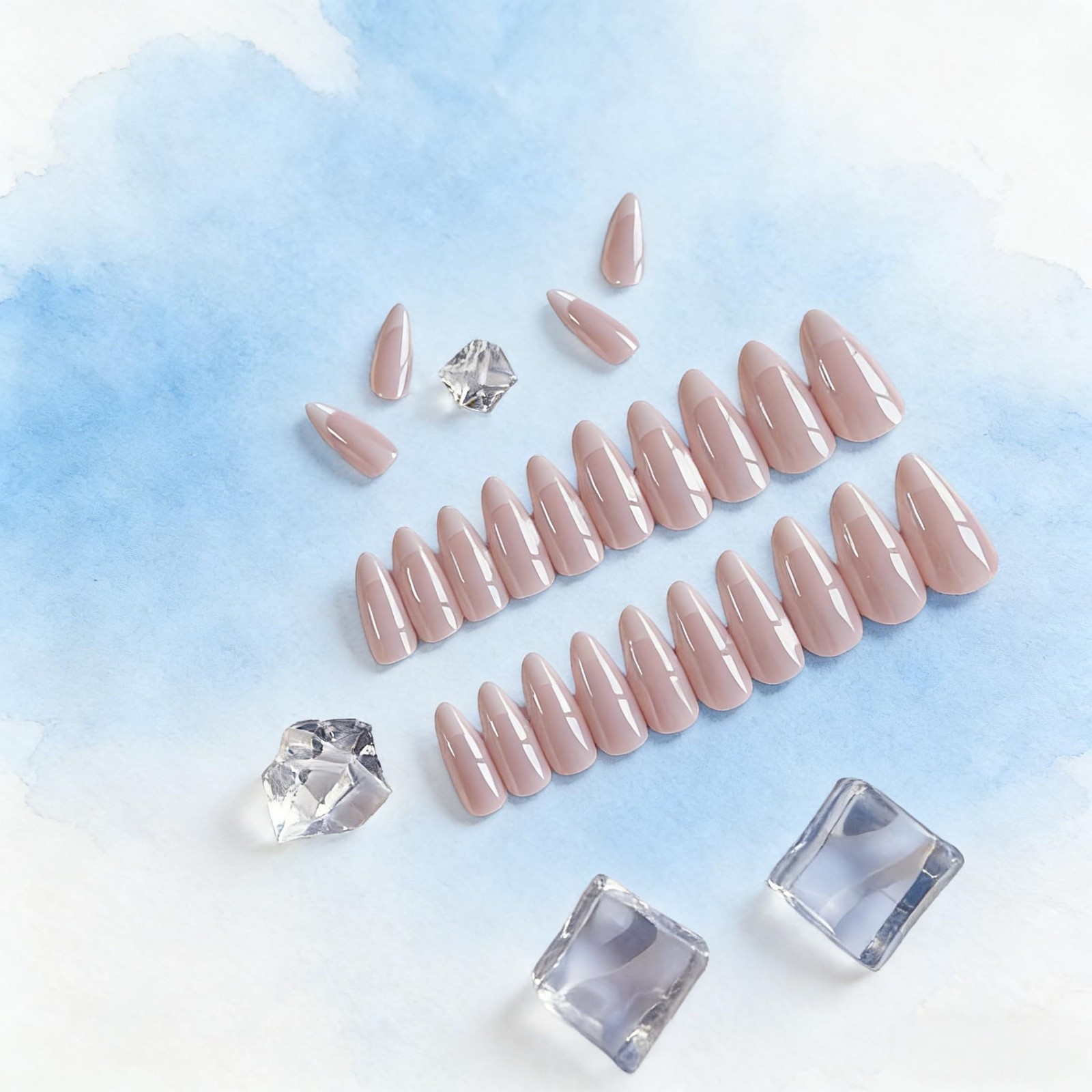 Chrome White French Tip Press on Nails Almond, Glazed Fake Nails Medium with …