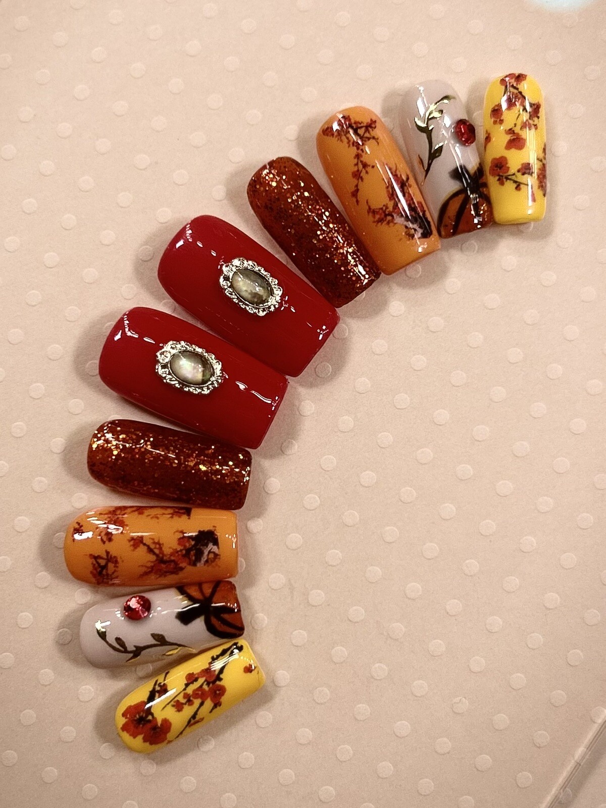 🍁 CUSTOM Gel Press On Nails, Fall Nails FULL Set Sz Large Square 0,4,3,5,7