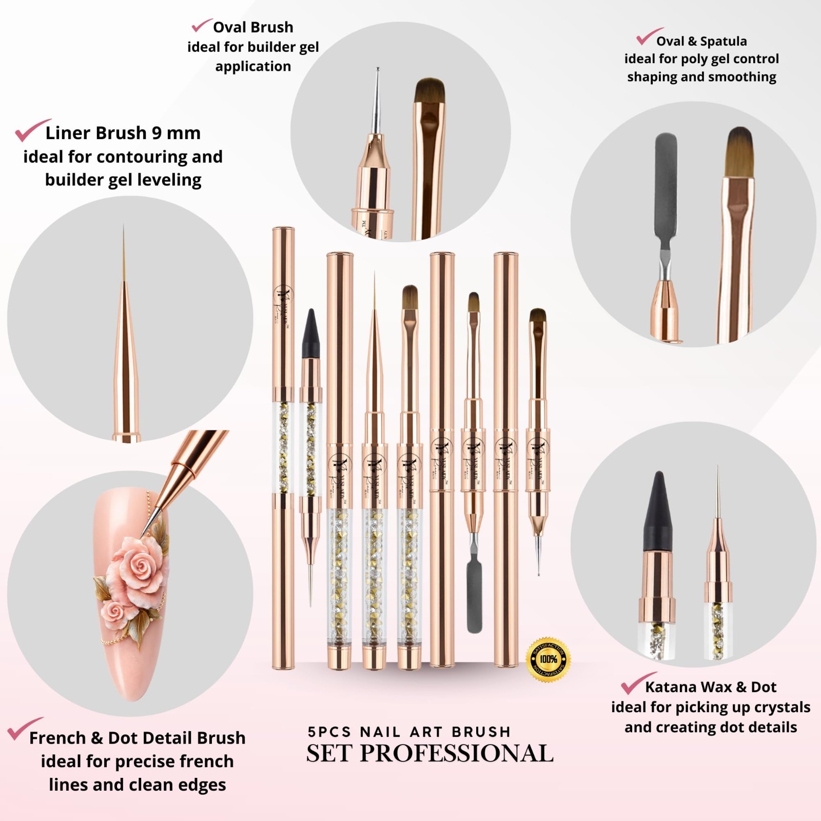 Double Ended Nail Builder Gel Brush Set, French Tip & Cleaning Brushes for Nails