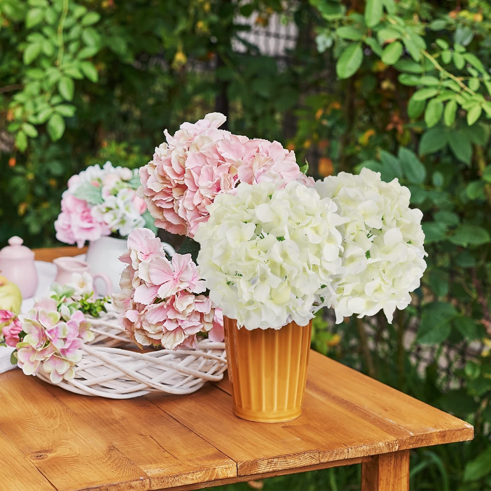 JPSOR 40pcs Artificial Hydrangea Silk Flower Heads with Stems, Fake Flowers f…