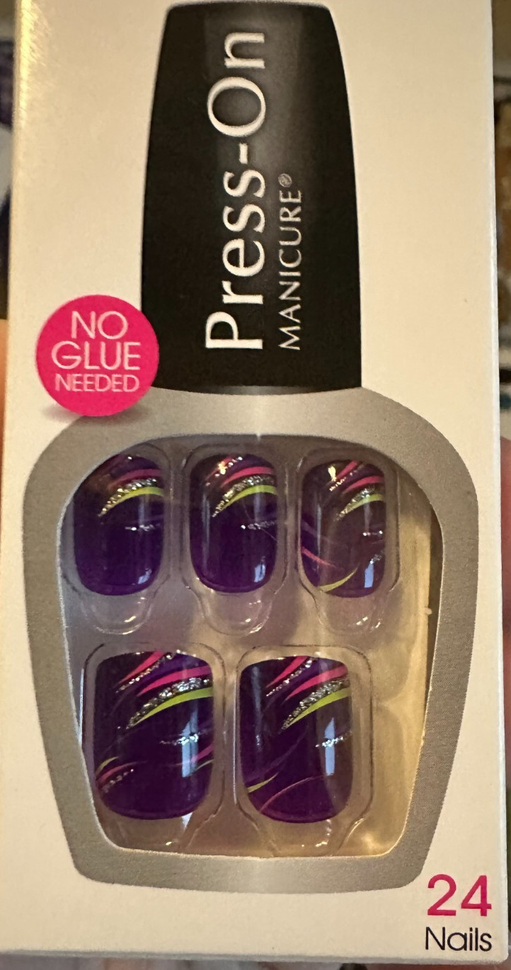 Impress Gel Manicure Press on Nails Purple with accents glitter