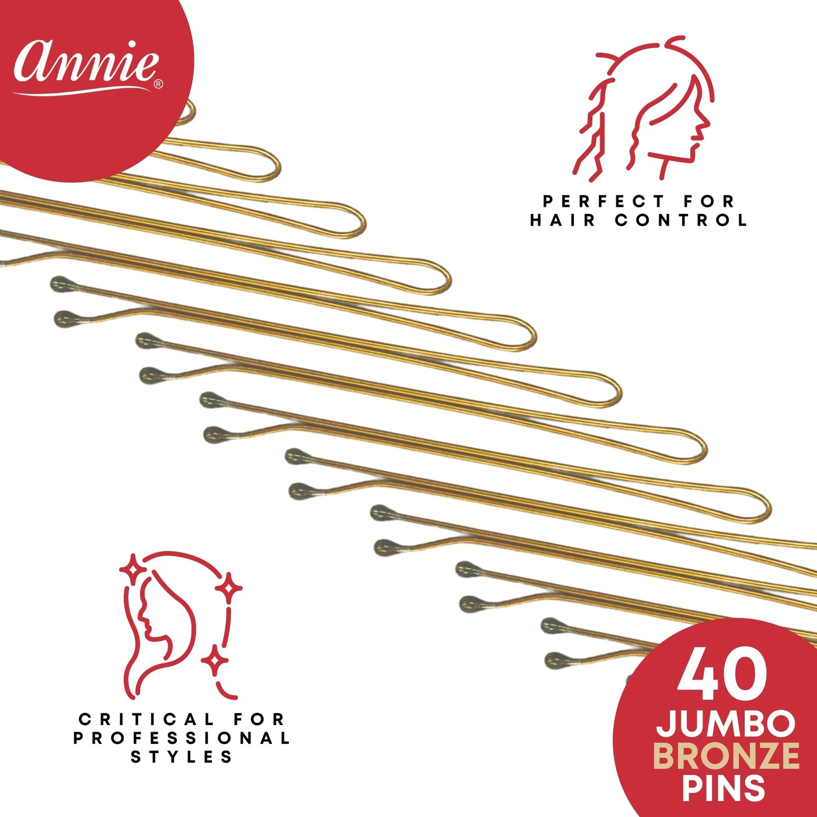 Annie 2 3/4″ Roller Pins Set: 40Pcs Metal Hair 1 Count (Pack of 1), Brown