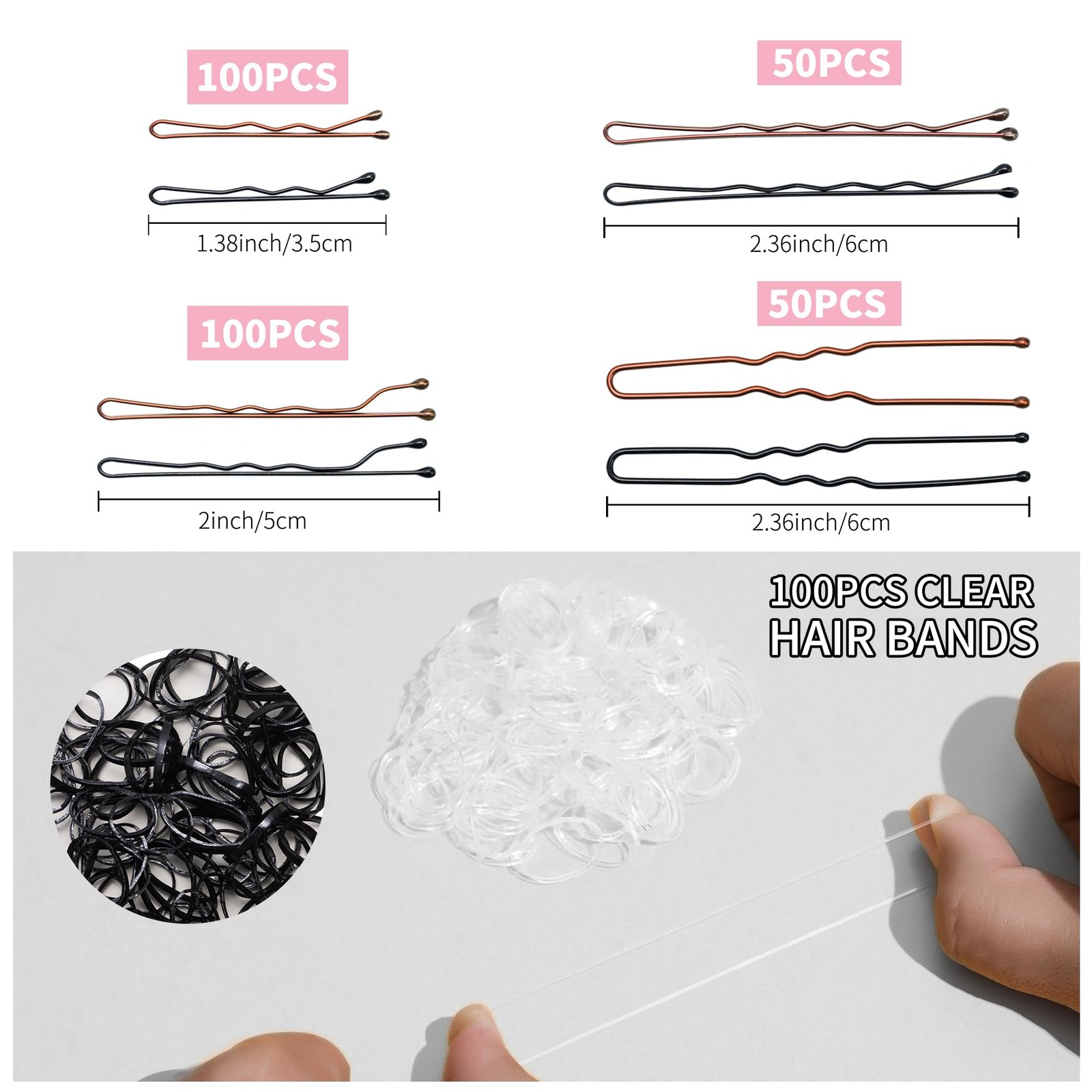 Scaups 400PCS Brown and Black Bobby Pins Kit with Hair Bands,