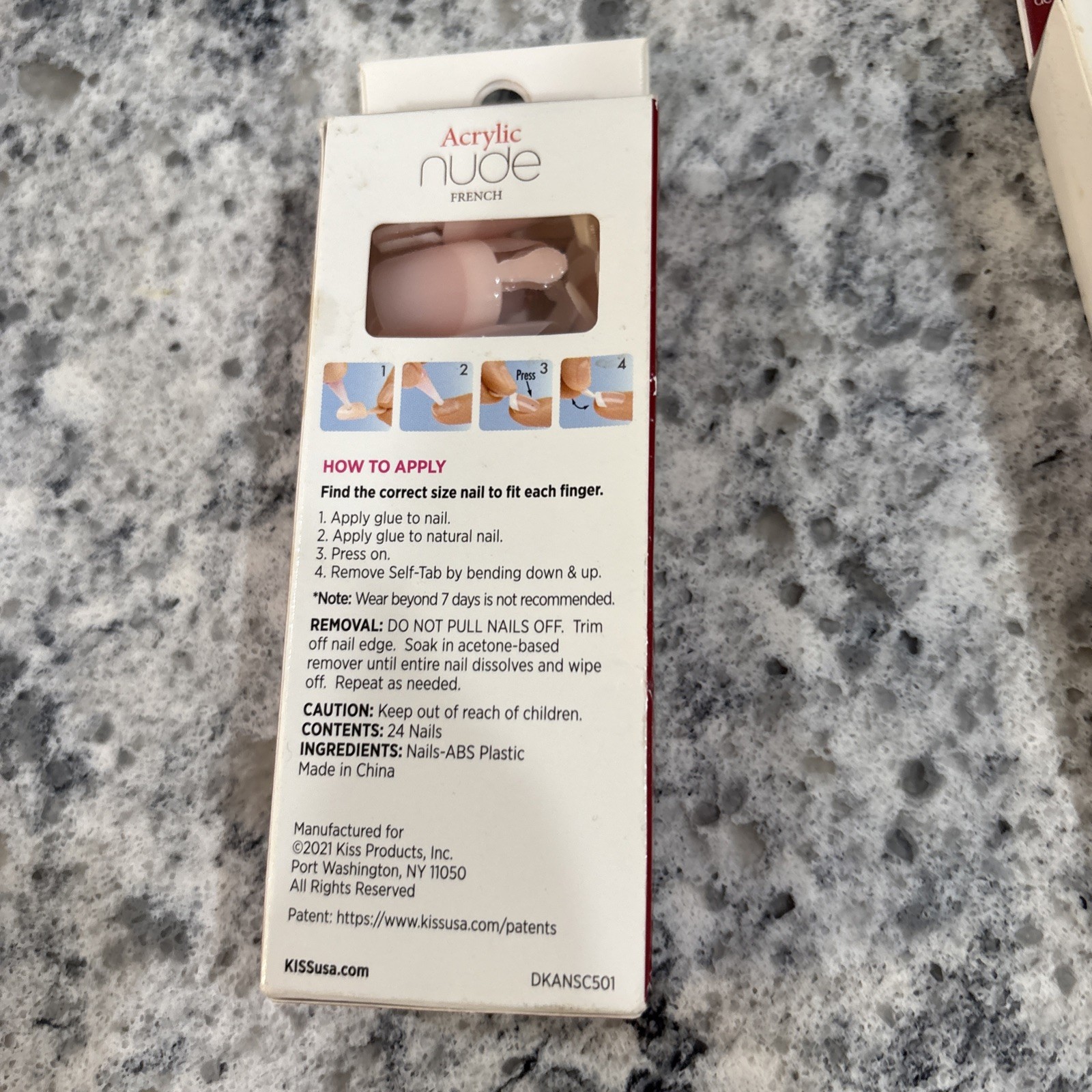 KISS Salon Acrylic French Tip Nails. Real Short Square Shape, Glue On. 2 Packs