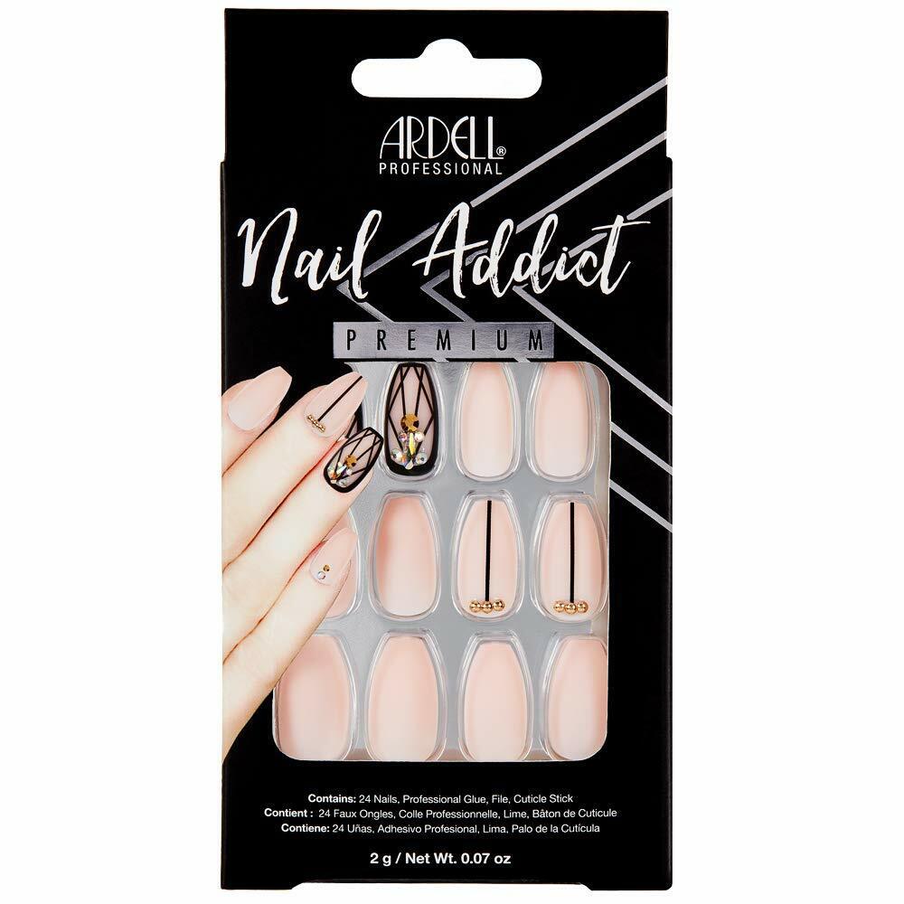 Ardell Nail Addict Premium Artificial Nail Set 24-Pc, Blush Geometric Crystals,