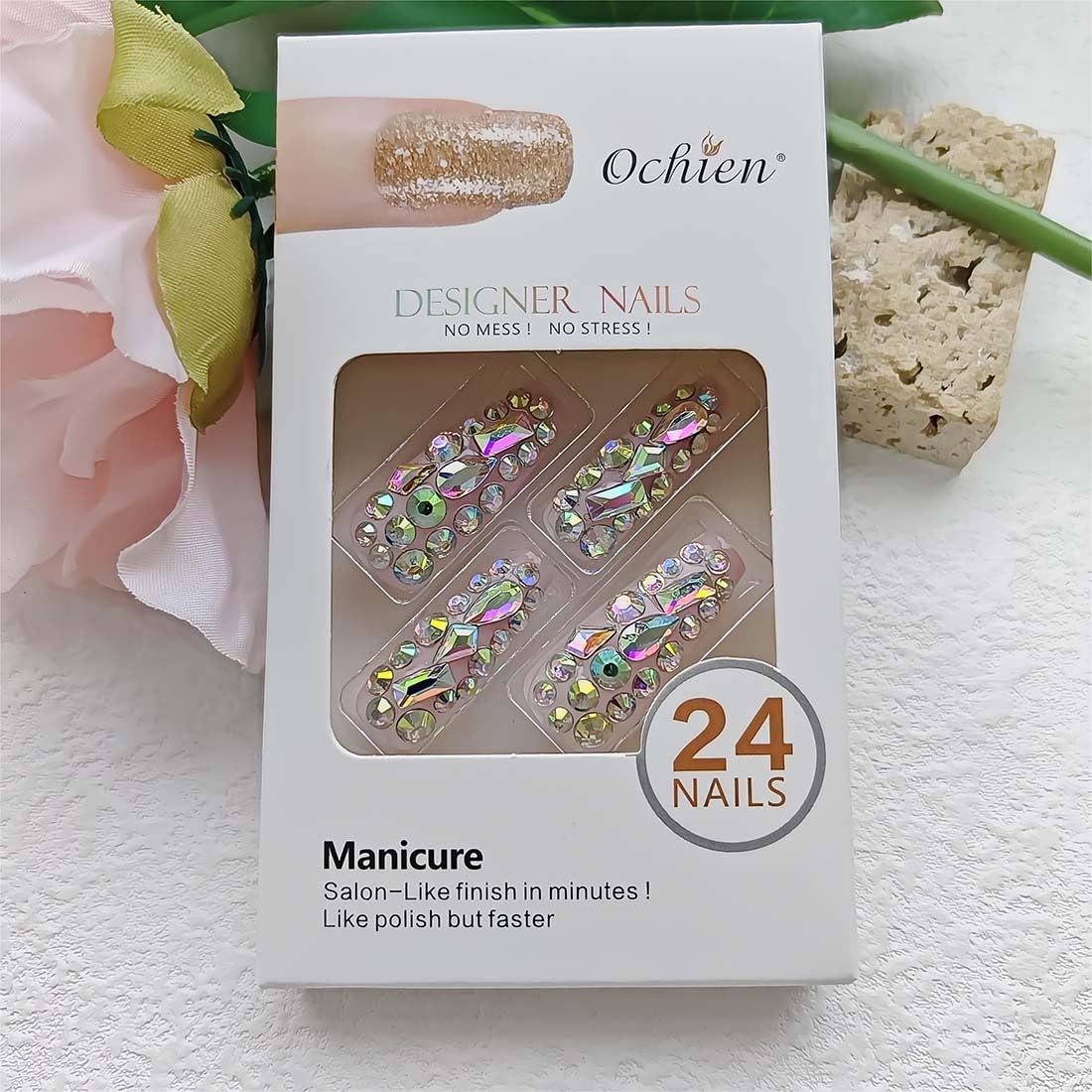Luxurious 3D Crystal Press on Nails Long Coffin False General,24, ZS Style-8