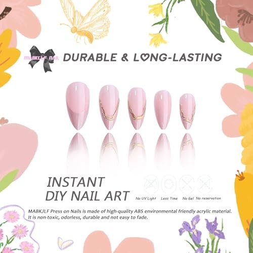 French Tip Press on Nails Medium Almond Fake Nails Sparkly False Nails Style12