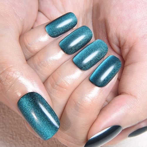 Teal Green Cat Eye Press on 24 Ounce (Pack of 1) 24Pcs-Medium Square-11 Teal