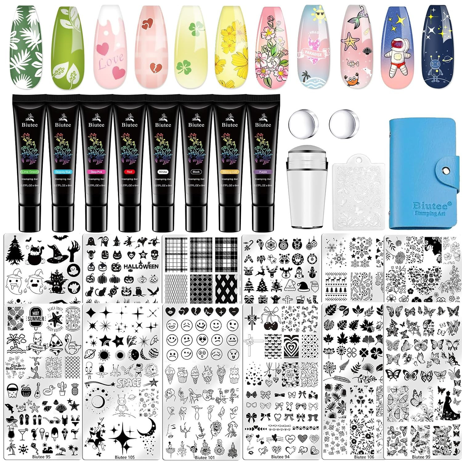 Biutee Nail Stamping Plate Set 12PCS Nail Art Stamp Plates 8PCS Stamping Nail Ge