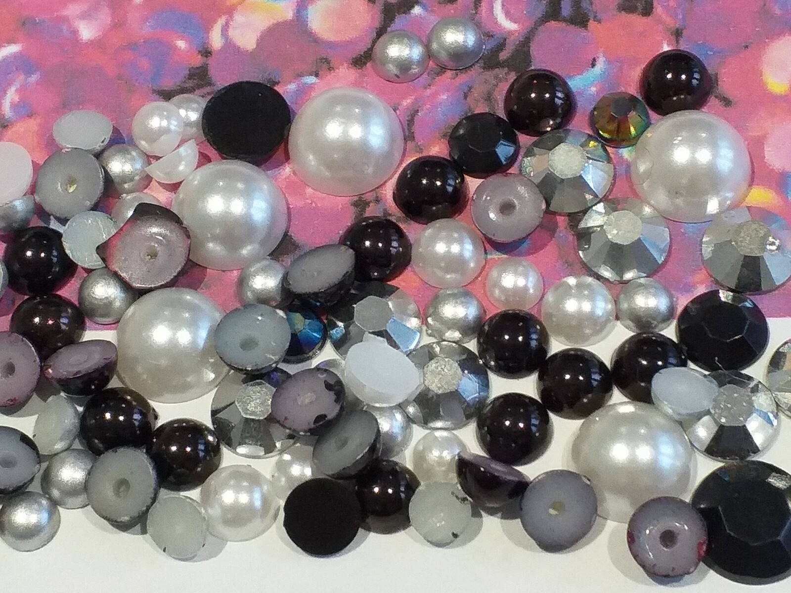 Flatback Black, White and Grey Pearl Mix For Nail Art