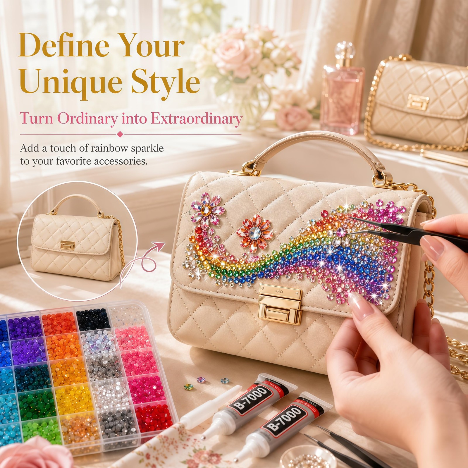 40000Pcs Rhinestones Bedazzling Kit, Bedazzler Kit with Rhinestones 30 Colors 3m