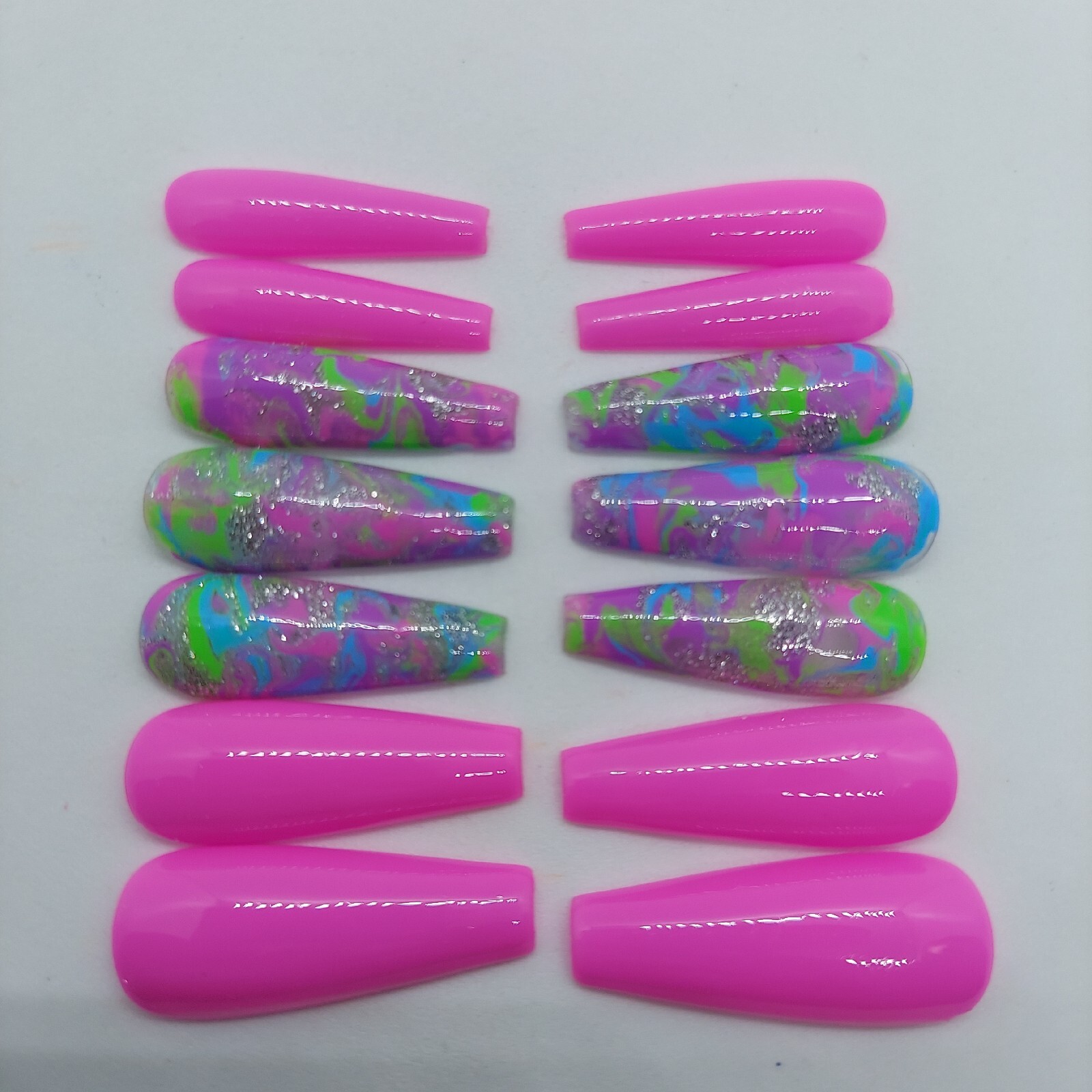 Pink Pastel Marble Press on Nails Spring Nails Purple Green Silver Lilac Nails
