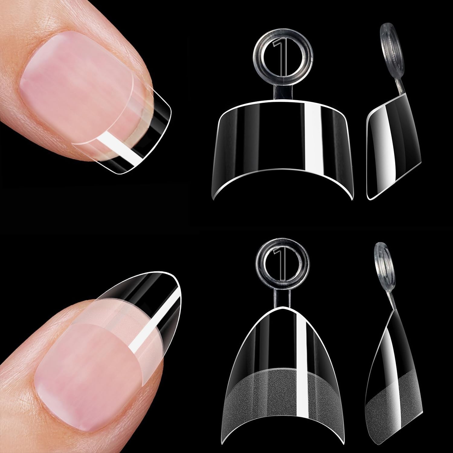480Pcs Extra Short Half Cover Almond & Tapered Square Nail Tips | Gel x Clear…