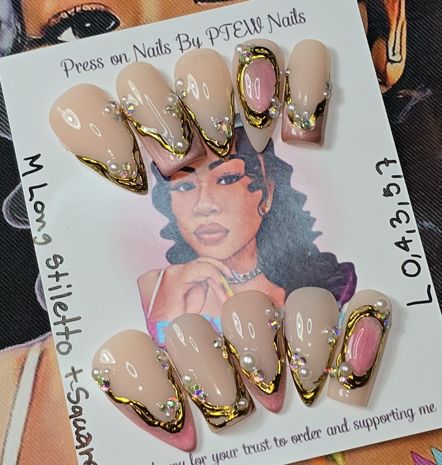 Handmade Gel Press On Nails,Large Size 0,4,3,5,7, M Long Stiletto +Square