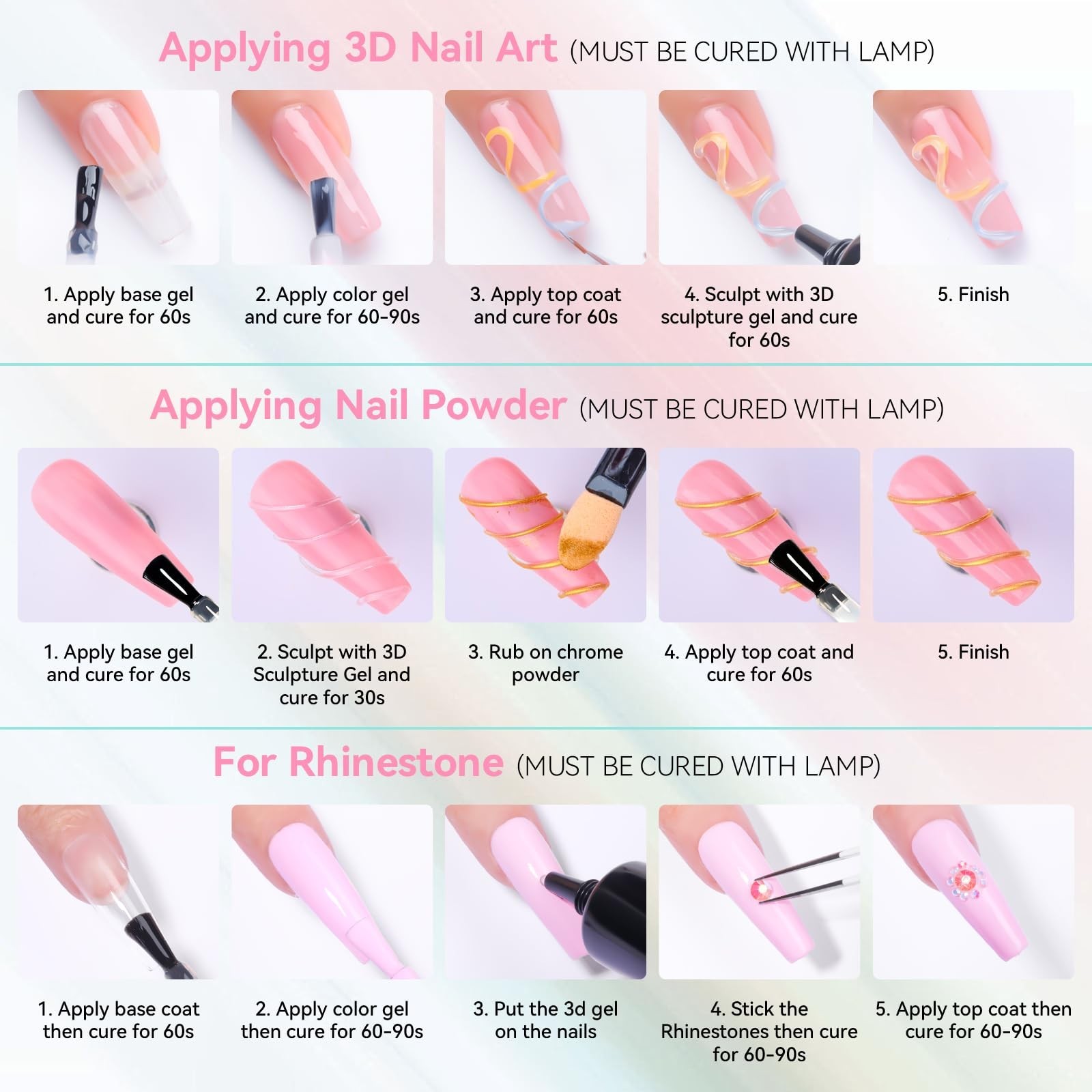 3D Nail Gel Set – 2 Pcs Clear & Black Sculpting Gel for DIY Nail Art, Rhinestone