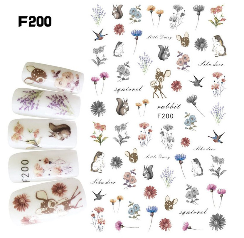 Nail Art Stickers Decal Animal Owl Birds Deer Cat Kitten Flower Rabbit NS51
