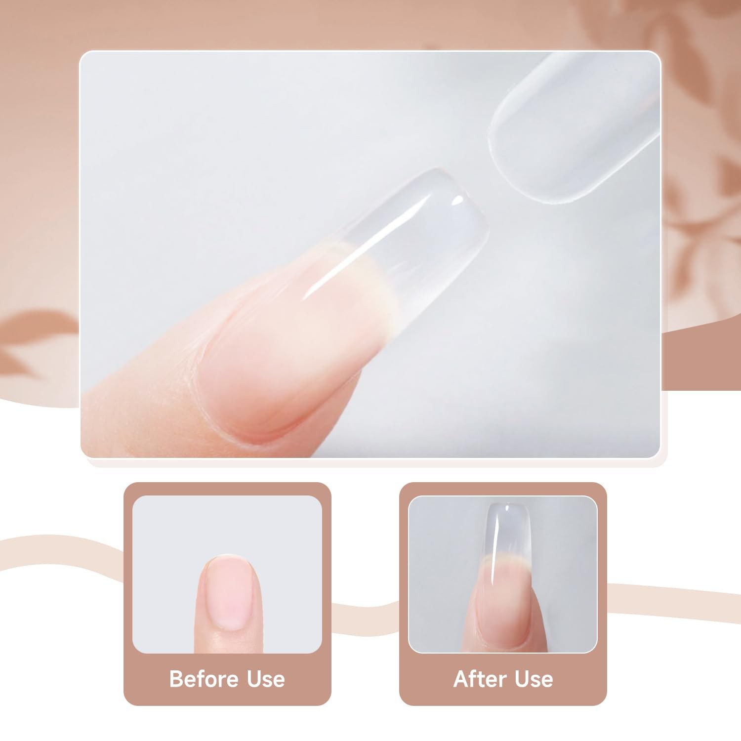 Poly Nail Gel Set Clear Nude Brown Neutral Classic Color Base and Top Coat Sl…