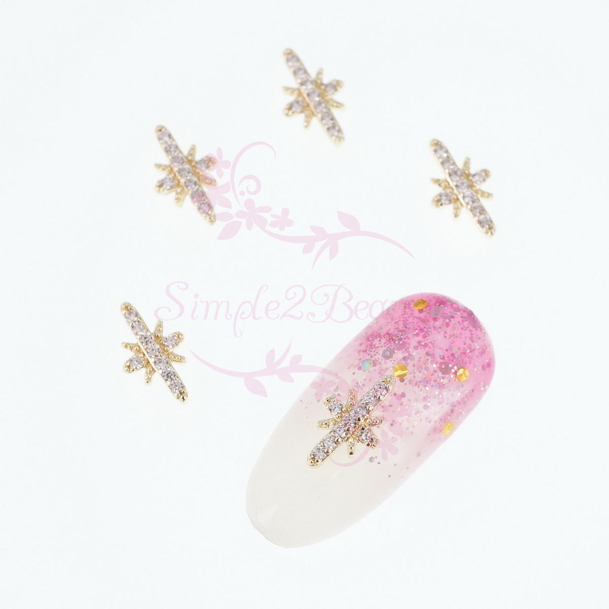 5 Micro Pave Zircon Crystal Star Light Metal Charms Japanese Style Nail Art DIY