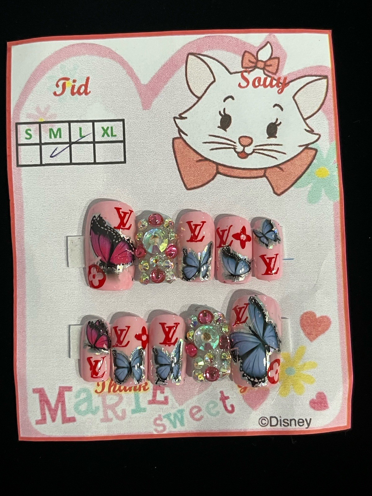 Nails Handmade press on nails hand painted 3D size M -Lot of 2 Sets