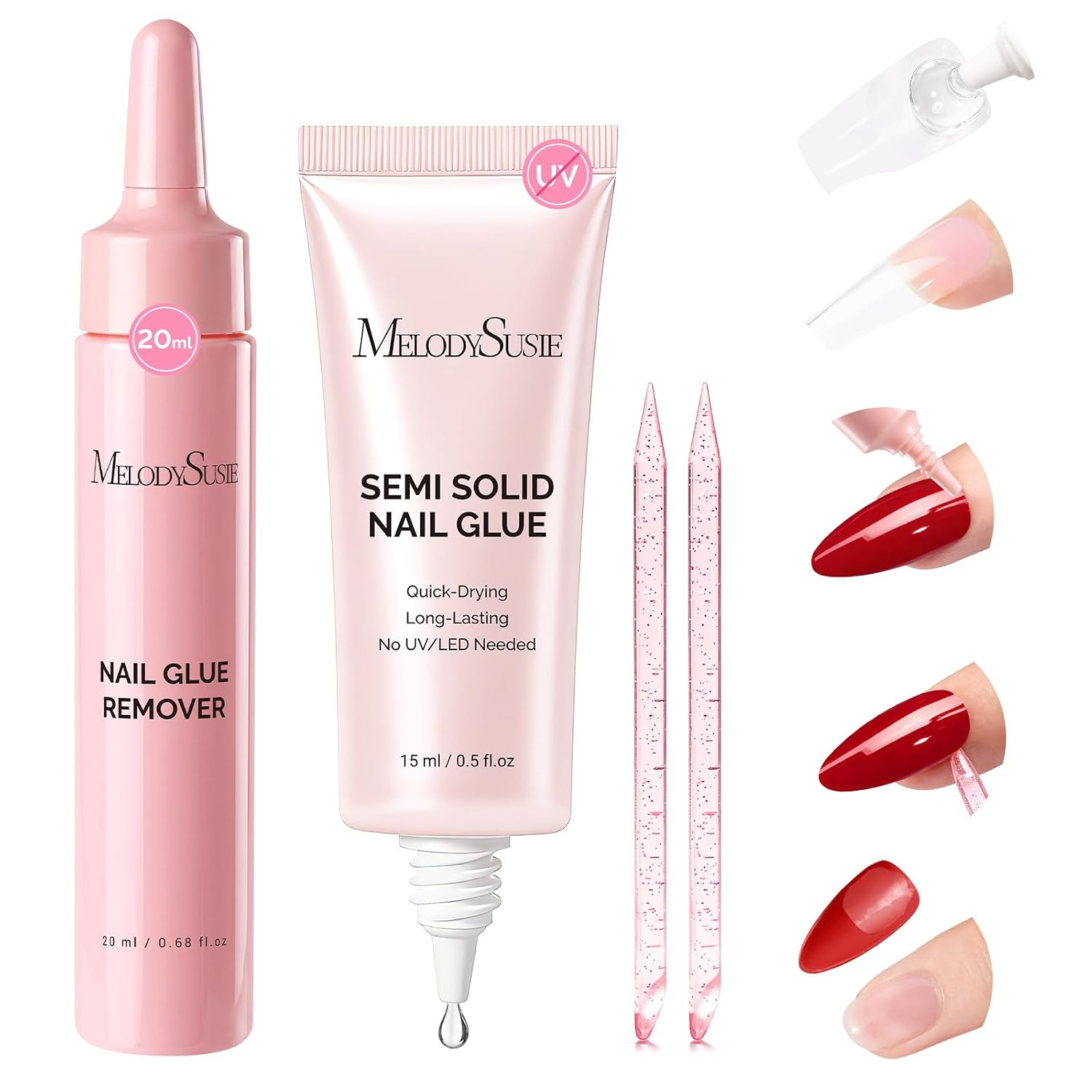 Press on Nail Glue and Non Acetone Nail Glue Remover Kit | Quick Dry Semi Solid