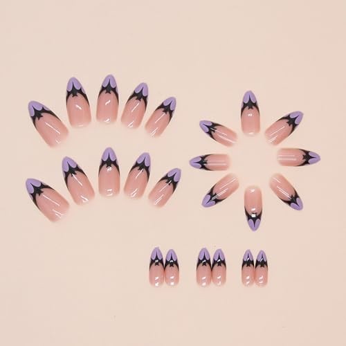 Halloween Press on Nails – Fake Nails – Short Purple Bat – French Tip