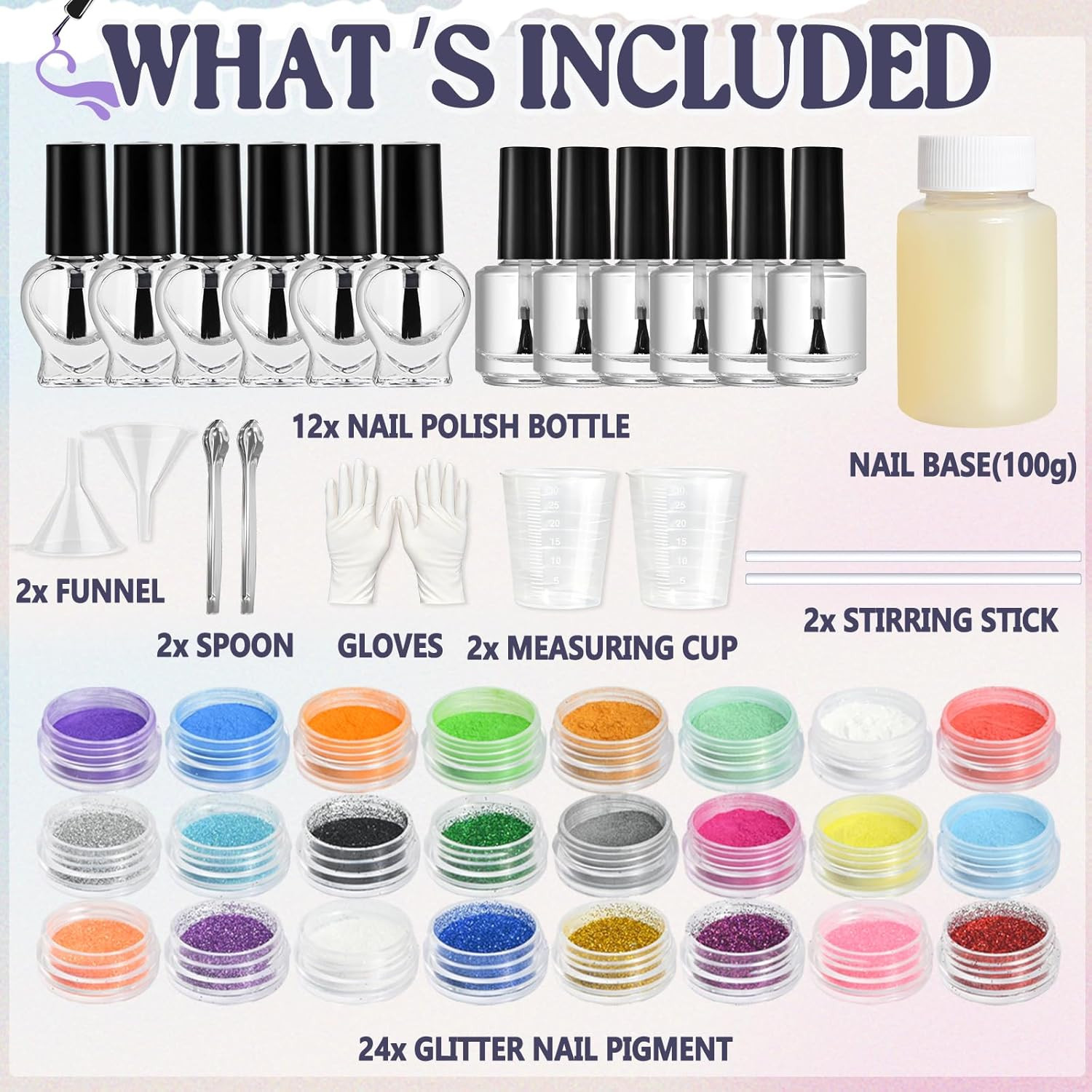 Nail Polish Making Kit, DIY Nail Art Kit for Beginners with Everything, 12 Empty